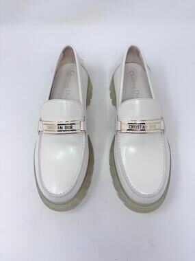 Dior Off White Leather Code Loafer Brushed Calfskin Platform Flat Size 39.5 EU